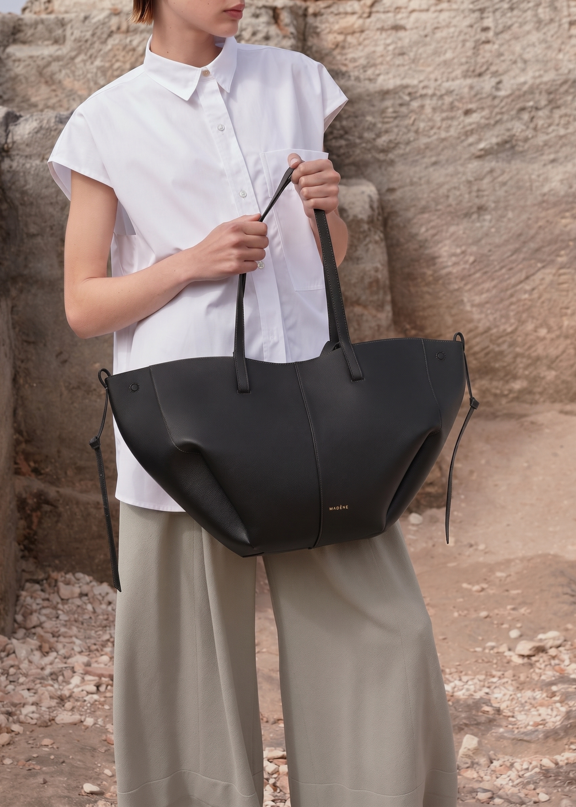 Aveline Grand - Textured Black with Ecru Stitching